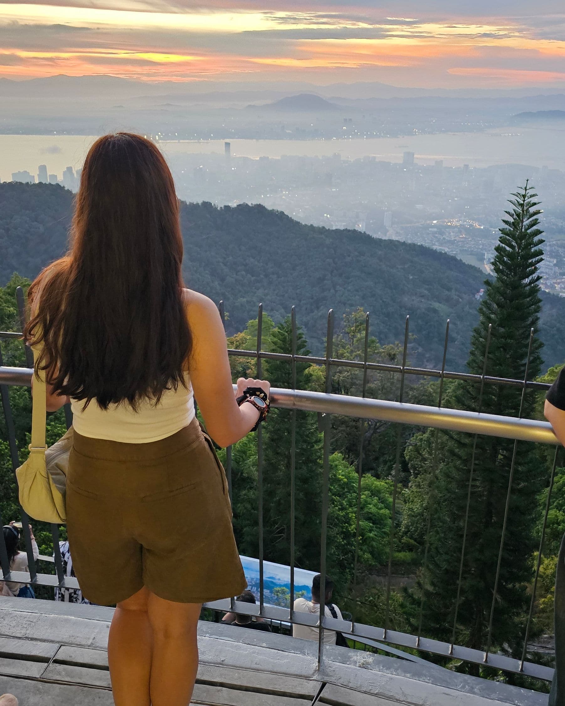 The funicular cabin climbing the steep track up Penang Hill