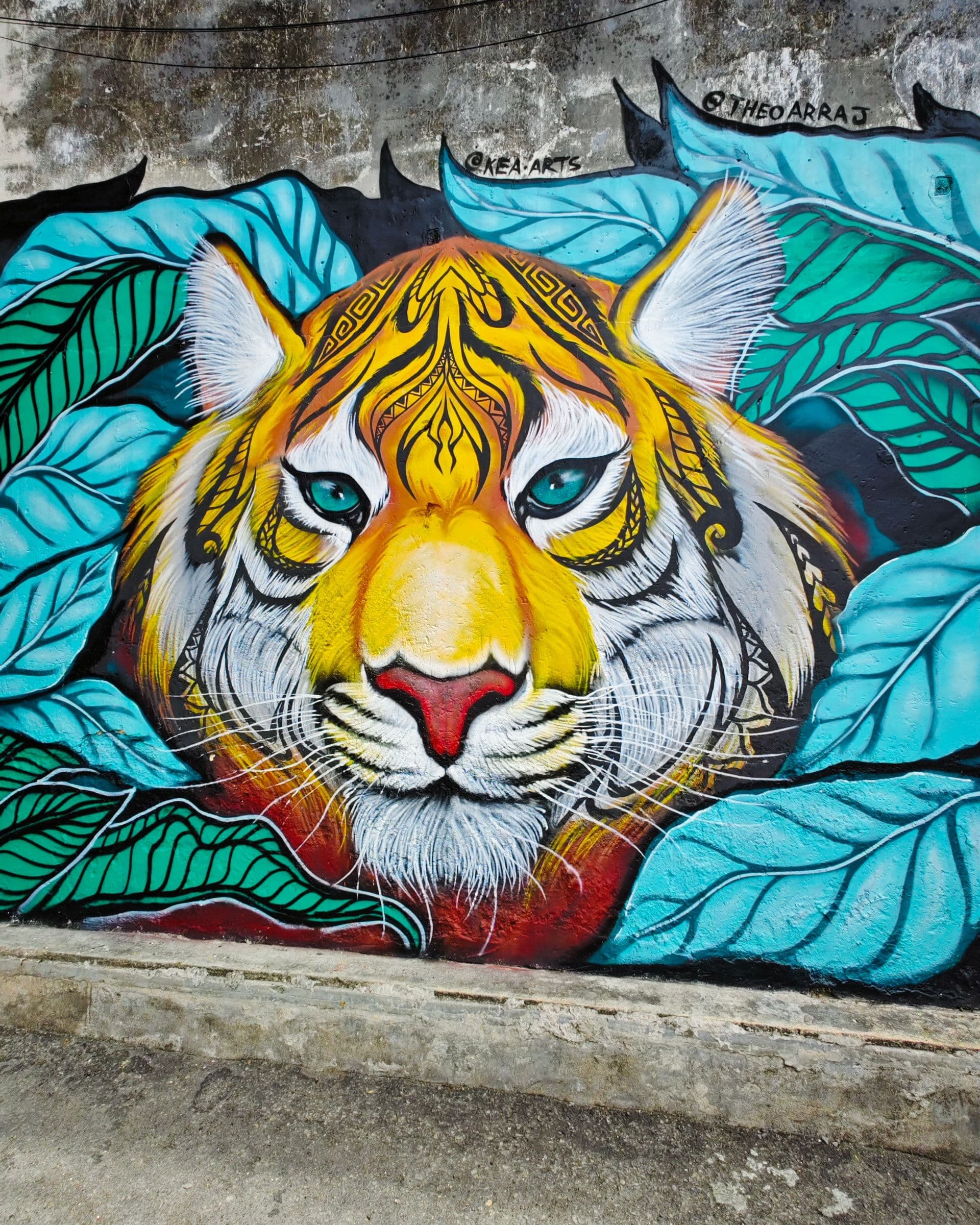 Harimau mural near Lebuh Armenian, a large painted Malayan tiger covering the wall of a heritage shophouse